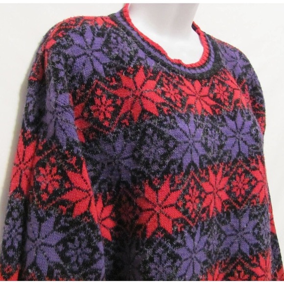 GFC LTD Womens Large Oversized Fair Isle Purple Pink Sweater Black USA New York - Picture 6 of 11